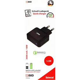 2GO 18W Quick Charge 3.0 USB Wall Charger | Black