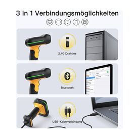 Inateck BCST-75 Black Industrial Wireless 2D Barcode Scanner IP67