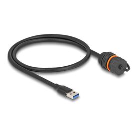 Delock USB 5 Gbps Cable | Type-A male to Type-A female installation | IP68 | black