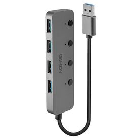 Lindy 43309 4-Port USB 3.0 Hub On/Off Switches Grey