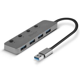 Lindy 43309 4-Port USB 3.0 Hub On/Off Switches Grey