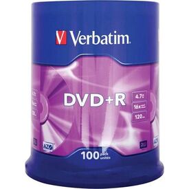 Verbatim 43551 DVD+R 4.7GB 16x AZO 100-Pack Spindle Silver