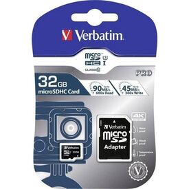 Verbatim PRO 600x microSDHC 32GB UHS-I U3 V30 4K + SD Adapter