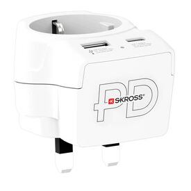 SKROSS Europe to UK Travel Adapter Type G with USB-C/USB-A