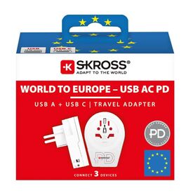 SKROSS World to Europe Travel Adapter with USB-C/USB-A
