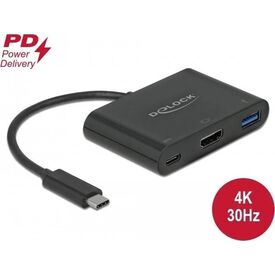 Delock 64091 USB-C Adapter HDMI 4K 30Hz USB-A 5Gbps 60W PD Black
