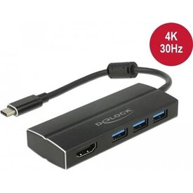 Delock 63931 USB-C to 3 USB-A and HDMI Hub Black