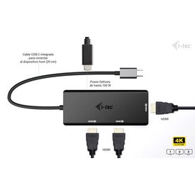i-tec USB-C Triple 4K HDMI Video Adapter 100W Power Delivery Black