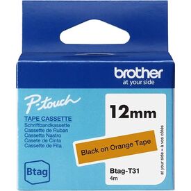 Brother Btag-T31 Black on Orange Label Tape 12mm x 4m