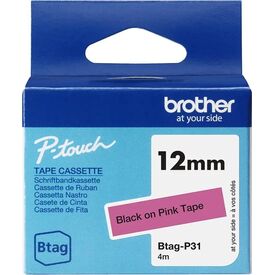 Brother Btag-P31 Black on Pink Label Tape 12mm x 4m