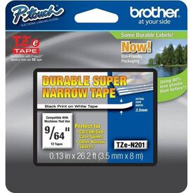 Brother TZe-N201 Black on White Non-Laminated Tape 3.5mm x 8m