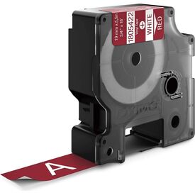 DYMO Rhino Coloured Vinyl - Permanent adhesive vinyl tape - white on red