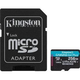 Kingston Canvas Go! Plus 256GB microSDXC UHS-I U3 V30 A2 Memory Card with SD Adapter