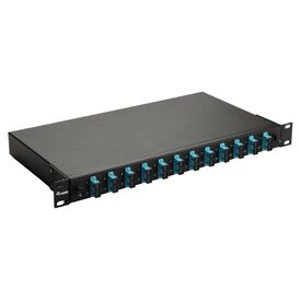 12-Port Fiber Optic Splice Box, SC Duplex, OM3, 1U, Equipped, Black