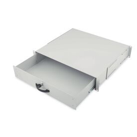 DIGITUS 2U Lockable 19" Rack Drawer, Light Grey