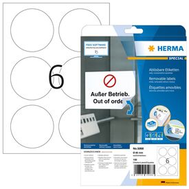 HERMA Removable Round Labels Ø85 mm White 150 pcs