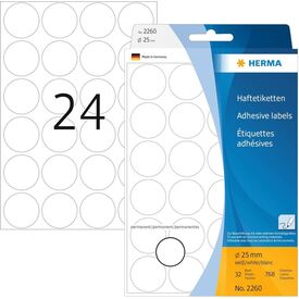 HERMA 2260 Colour Dots Ø 25 mm White 768 Pack