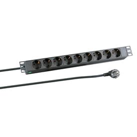 EFB 19" 1U Socket Strip, 9 × Schuko, Plastic, Black