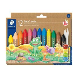 STAEDTLER Noris junior 224 C12 Wax Crayons, 12 Assorted Colours, Chunky Hexagonal Format