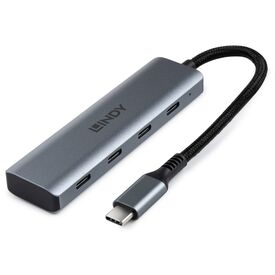 Lindy 43414 4-Port USB-C Hub, USB 3.2 Gen 2, 10 Gbps, Grey