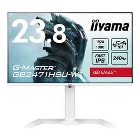Λευκή οθόνη iiyama G-Master GB2471HSU-W1 Fast IPS23,8 240Hz με ρυθμιζόμενη βάση, εμπρός και πλάγια όψη