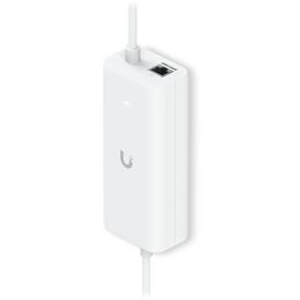 Ubiquiti UACC-PoE+-USBC adapter, angled front view with PoE+ socket