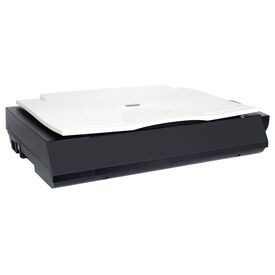 Avision FB6380E official manufacturer opposite angled view of dark A3 book-edge flatbed scanner with white lid closed