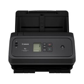 Canon imageFORMULA DR-C340 black document scanner front view with monochrome LCD and raised ADF input support, exact official manufacturer model image