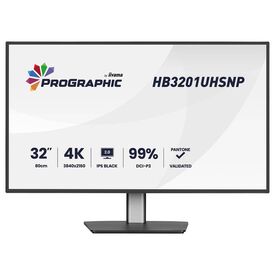 Black iiyama ProGraphic HB3201UHSNP-B1 31.5 inch 4K IPS Black 2.0 monitor with USB-C dock and adjustable stand — front view