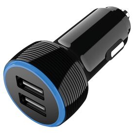 Μαύρος φορτιστής οχήματος 2GO 795784 με δύο θύρες USB-A και μπλε δακτύλιο LED