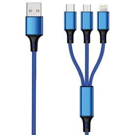 2GO 797151 blue 3-in-1 charging cable with USB-A, USB-C, Micro-USB and Lightning plugs