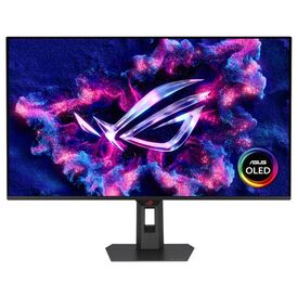 Οθόνη ASUS ROG Strix OLED XG32UQWMS, εμπρόσθια όψη με ενδεικτικό γραφικό στην οθόνη