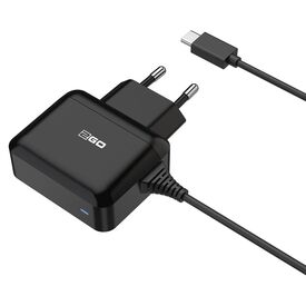 Μαύρος φορτιστής πρίζας 2GO 795732 USB-C με σταθερό καλώδιο 140 cm