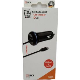 2GO DUO 797170 Black Car Charger USB-C 1.4m and USB-A
