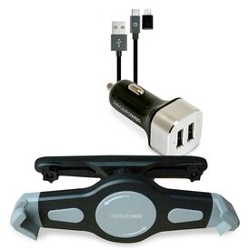 RealPower 168188 Tablet Car Set Headrest Holder Dual USB-A Charger