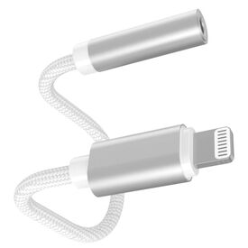 2GO 797294 adapter with white braided cable, Lightning plug and 3.5 mm socket