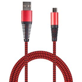 2GO 795945 red USB-A to Micro-USB cable with red/black nylon braid and metal connector housings
