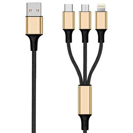 2GO 797152 gold 3-in-1 USB charging cable with USB-A, USB-C, Micro-USB and Lightning connectors