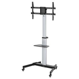 Manhattan 462327 silver and black TV cart, angled front view; display not included