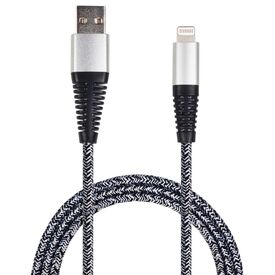 2GO 795952 USB-A to Lightning cable with silver connector housings and grey/black nylon braid