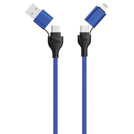 2GO 797368 blue 120 cm cable with USB-C plugs and tethered USB-A and Lightning adapters