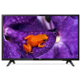 Philips MediaSuite 43HFL5114/12 front view on included edge stand; illustrative demo artwork