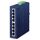 PLANET ISW-801T blue industrial switch, eight Fast Ethernet RJ45 ports and top green power/fault terminal block