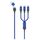 2GO 797360 blue braided charging cable with USB-C/USB-A source options and Lightning, USB-C and Micro-USB tips