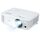 Acer P1357 white DLP projector, front three-quarter view with promotional beam effect (manufacturer image).