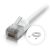 Close-up of a shielded RJ45 plug on the white Ubiquiti UniFi 12 m cable; the inset shows the same cable coiled
