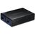 TRENDnet TFC-G22SFP black compact switch, angled view showing two empty SFP slots and status LEDs; modules separate