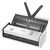 Brother ADS-1300 white document scanner left angled view with detachable feeder raised and three shortcut buttons, official manufacturer image