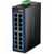 TRENDnet TI-G160 black industrial switch with sixteen Gigabit RJ45 ports, blue front panel and removable top terminal