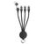 Black 2GO 797363 cable with USB-C or USB-A input, three output tips and metal keyring